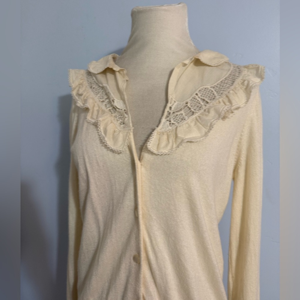 Isabella Sinclair Cottagecore Cream Ruffled Women's Sweater Cardigan - Picture 6 of 8